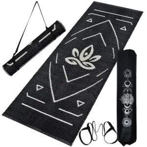 Eco-Friendly Non-Slip Cotton Yoga Mat for Men & Women – 7mm Thick, Large 2x6 Feet Exercise & Meditation Mat for Home Workouts – Anti-Skid Black Pilates Mat